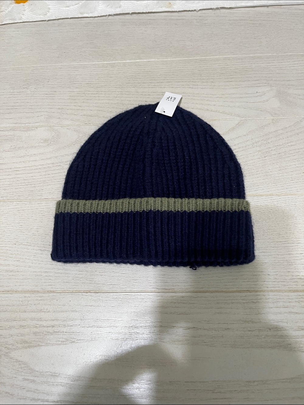 GAP Kids Navy Blue Beanie with Olive Stripe